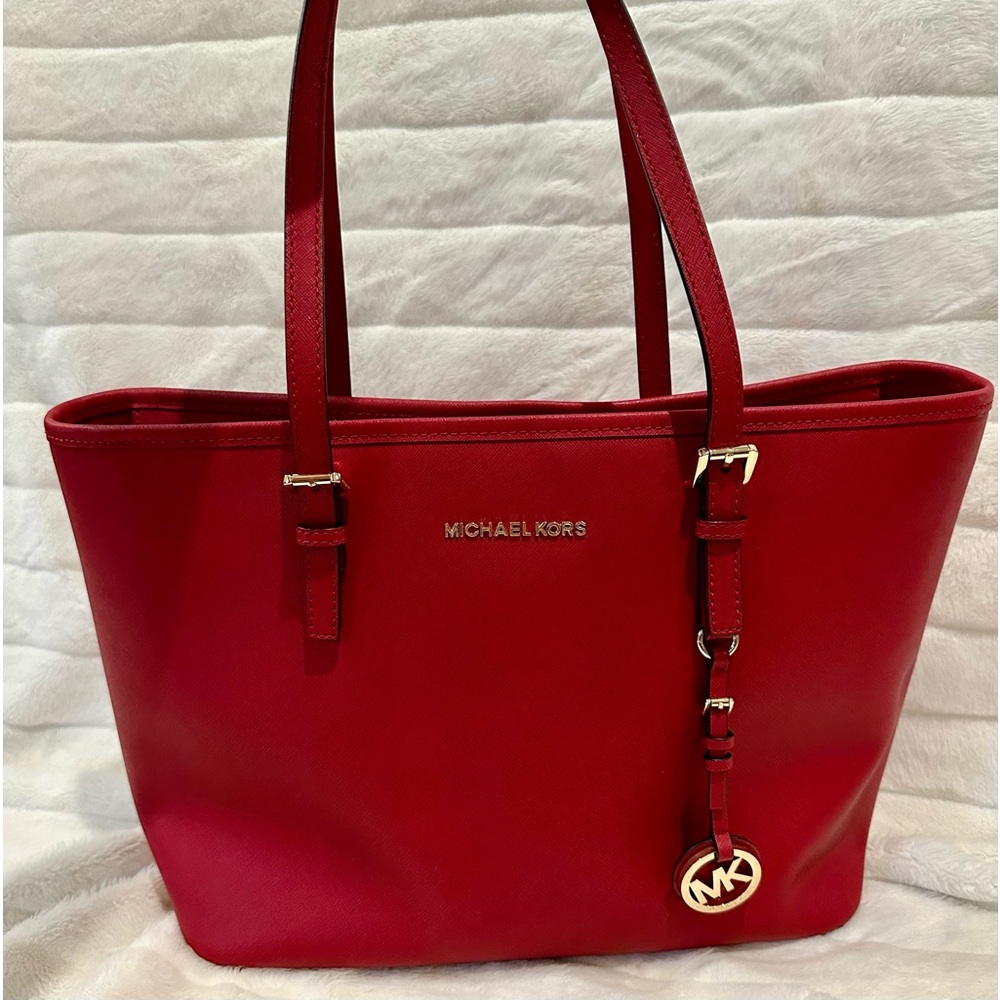 Michael Kors MK red safiano tote EUC
